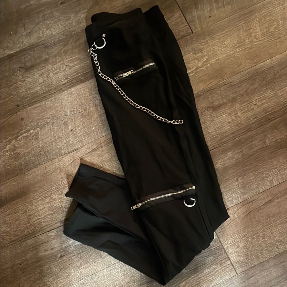 Killstar Black Straight Leg Pants  With Zippers And D Rings For Chains.